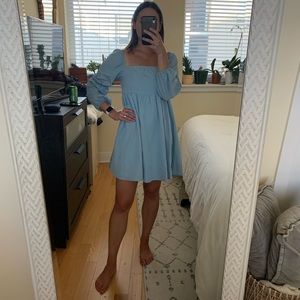 Square Neck Dress Long Puff Sleeve A-Line Casual Short Mini Dress